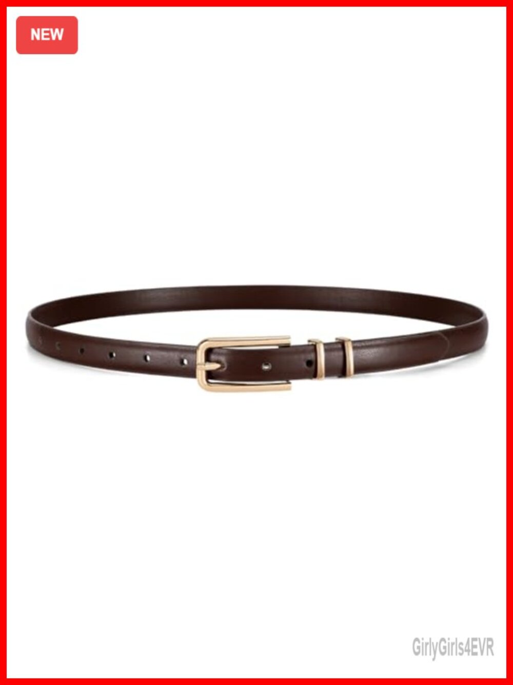 Skinny PU Leather Belt with Gold Buckle for Jeans, Pants, Dresses